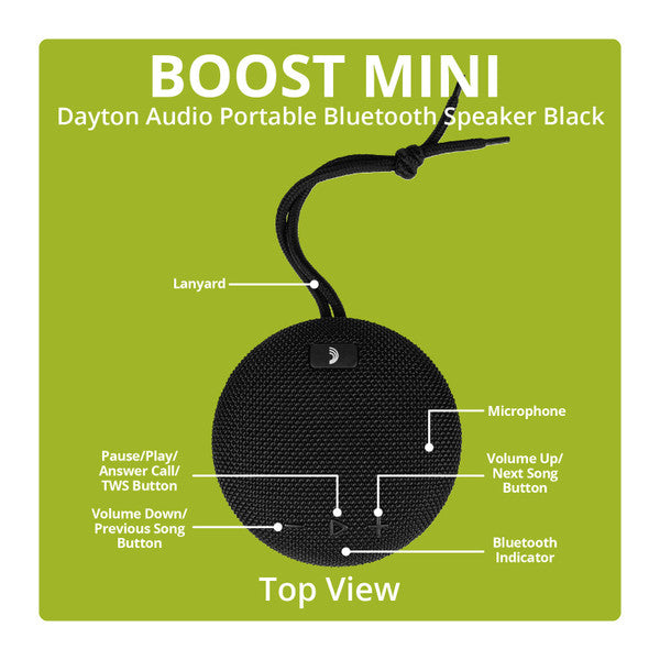 Dayton Audio Boost Mini Portable Bluetooth Speaker Black